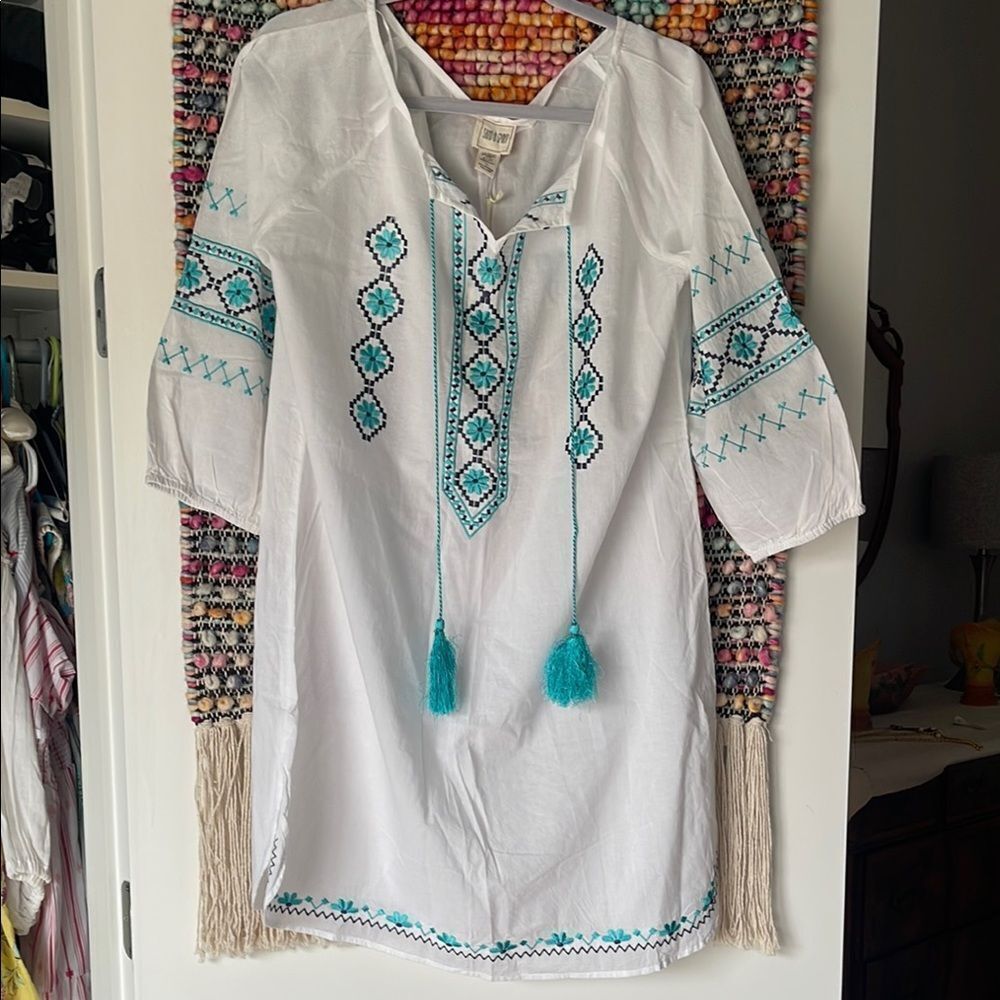 White Tunic with Blue Embroidery